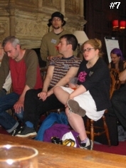 7. 'Paper versus Pixels' audience including Mooncat (front left). The chap wearing a hat and standing up is called Dan, and there's a Rubins sister in the background.